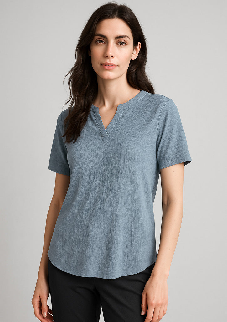 BizCorporate RU568LS Womens Ruche Short Sleeve Blouse