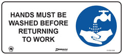 Hands Must Be Washed Before Returning to Work Sign - Safety Sign