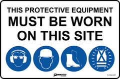 Combination Mandatory Sign, On This Site, Hearing/Eye, Hardhat, Footwear, Hi Vis - Safety Sign