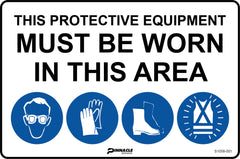 Combination Mandatory Sign, In This Area, Eye, Gloves, Footwear, Hi Vis - Safety Sign