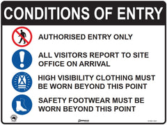 Conditions of Entry Authorised Entry Only etc... (With Pictos) Sign - Safety Sign