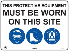 Combination Mandatory Sign, On This Site, Eye, Footwear, Hi Vis - Safety Sign