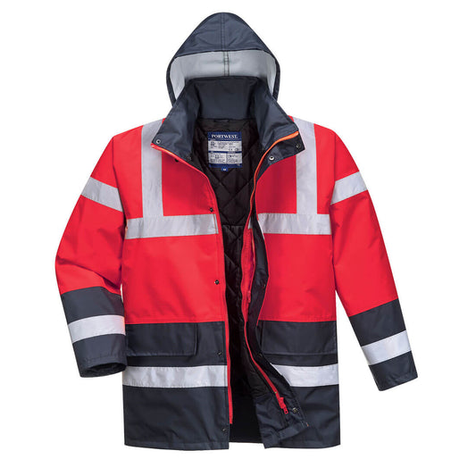 Portwest Hi-Vis Contrast Winter Traffic Jacket in Red/Navy