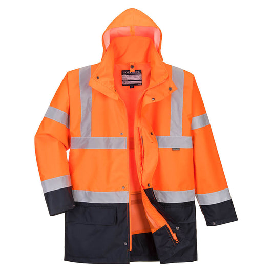 Portwest Hi-Vis 5-in-1 Contrast Essential Jacket in Orange/Navy