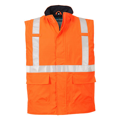 Portwest Bizflame Rain Hi-Vis Anti-Static FR Bodywarmer in Orange