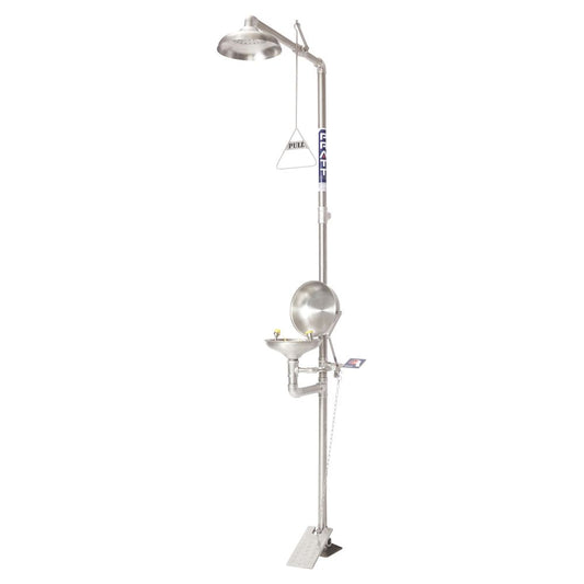 Pratt Safety Combination Shower With Eye Wash, With Bowl & Foot Treadle - Flip Top Lid