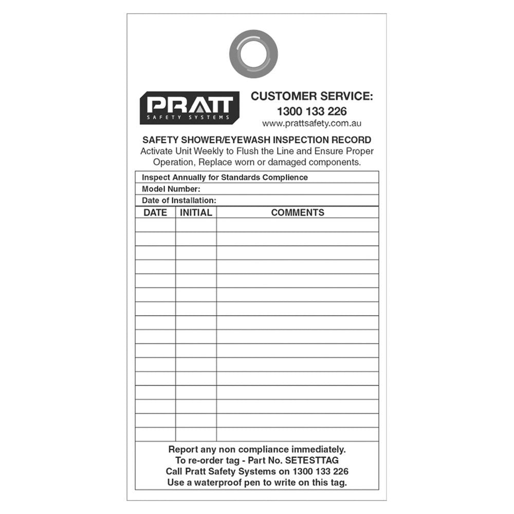 Pratt Safety SETESTTAG Shower And Eye Wash Test Tag - Pack Of 10
