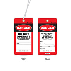 Danger Do Not Operate Tag, Water & Tear Proof, Eyelet & String, Pack/100 Sign - Safety Sign