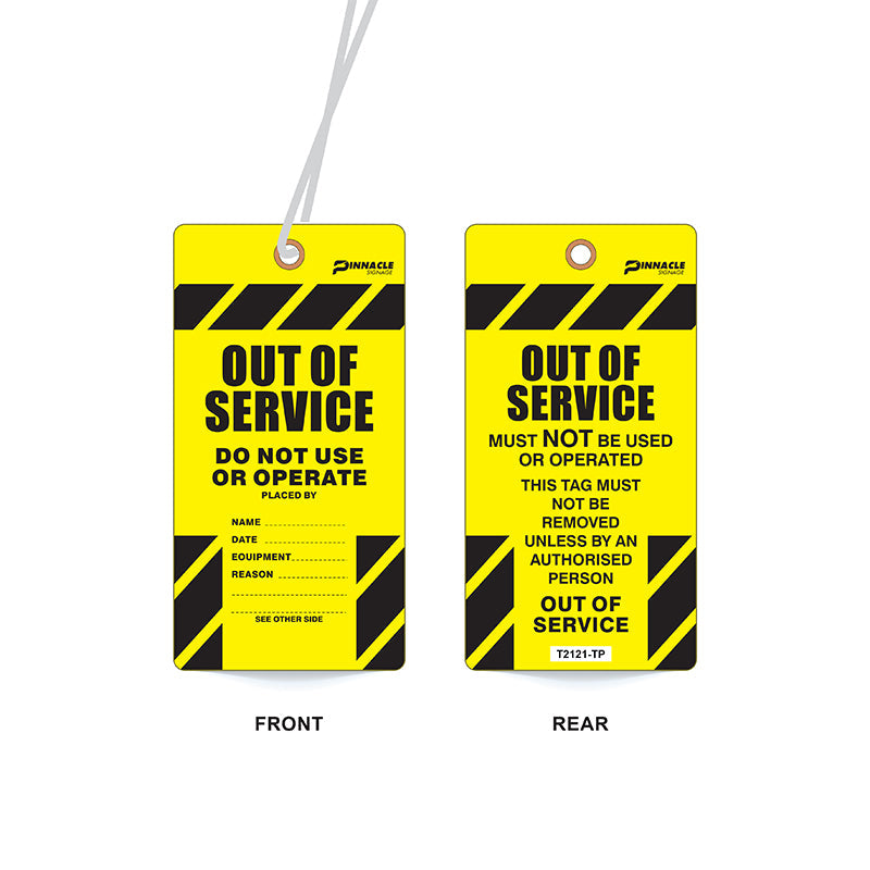 Out Of Service Tag, Water & Tear Proof, Eyelet & String, Pack/100 Sign