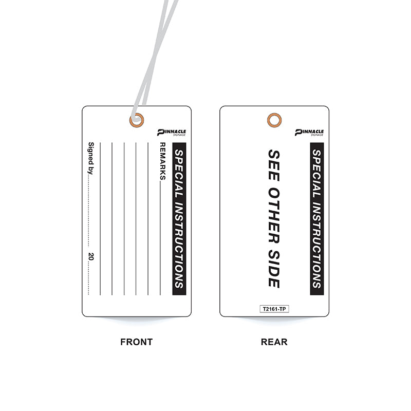 Special Instructions Tag, Water & Tear Proof, Eyelet & String, Pack/100 Sign