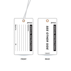Special Instructions Tag, Water & Tear Proof, Eyelet & String, Pack/100 Sign - Safety Sign