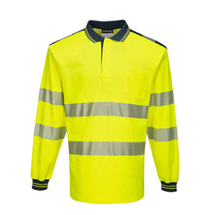 Portwest PW3 Hi-Vis Polo Shirt L/S in Yellow/Navy