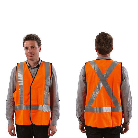 WORKIT Workwear Fluro Safety X Back Taped Vest: Day/Night Use