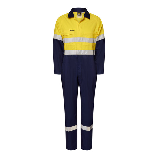 Workcraft WC3070 Mens Light Weight Hi Vis Cotton Drill Reflective Coverall in Yellow/Navy