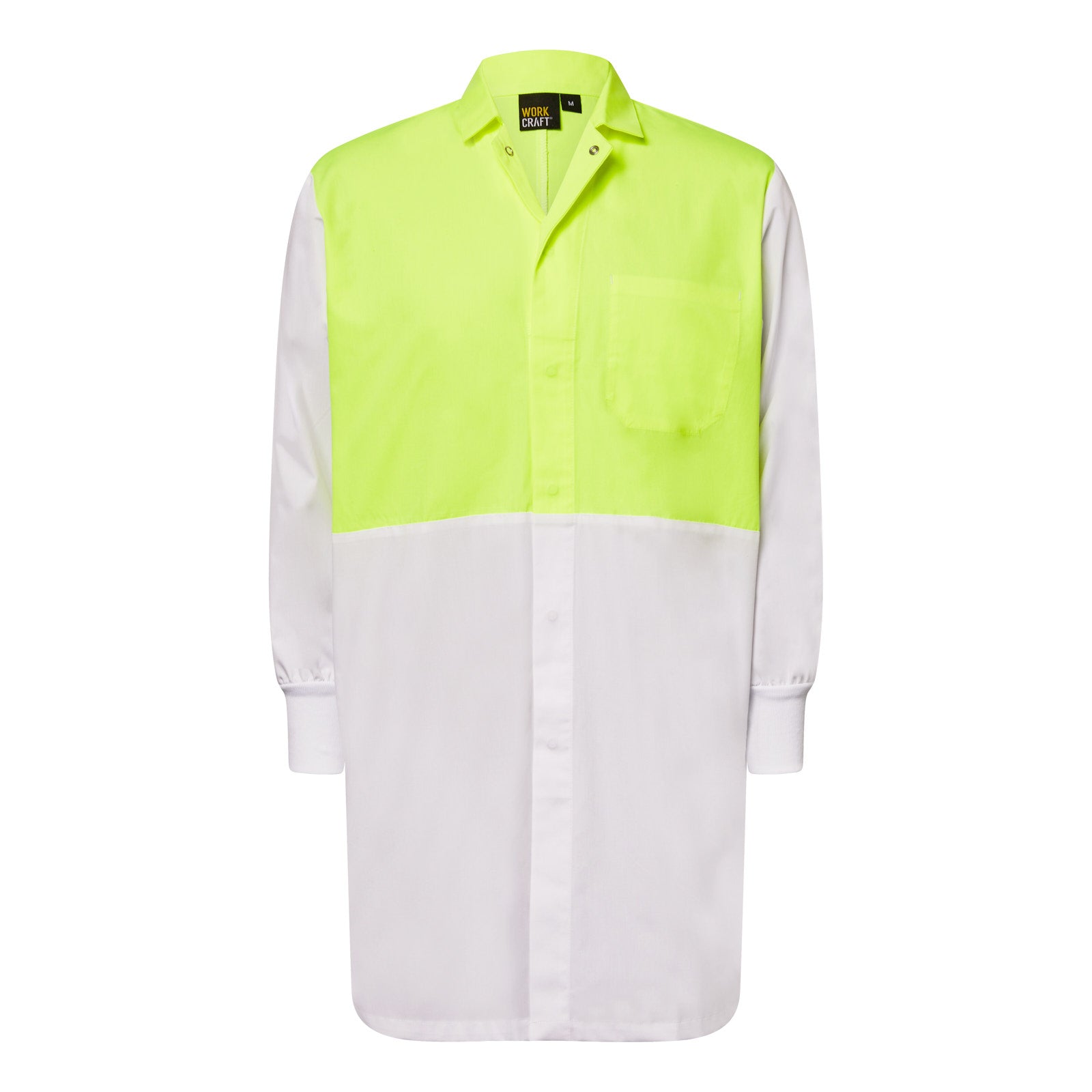 Workcraft WJ1123 Food Industry Dustcoat With Internal Pocket in Dayglow Yellow/White