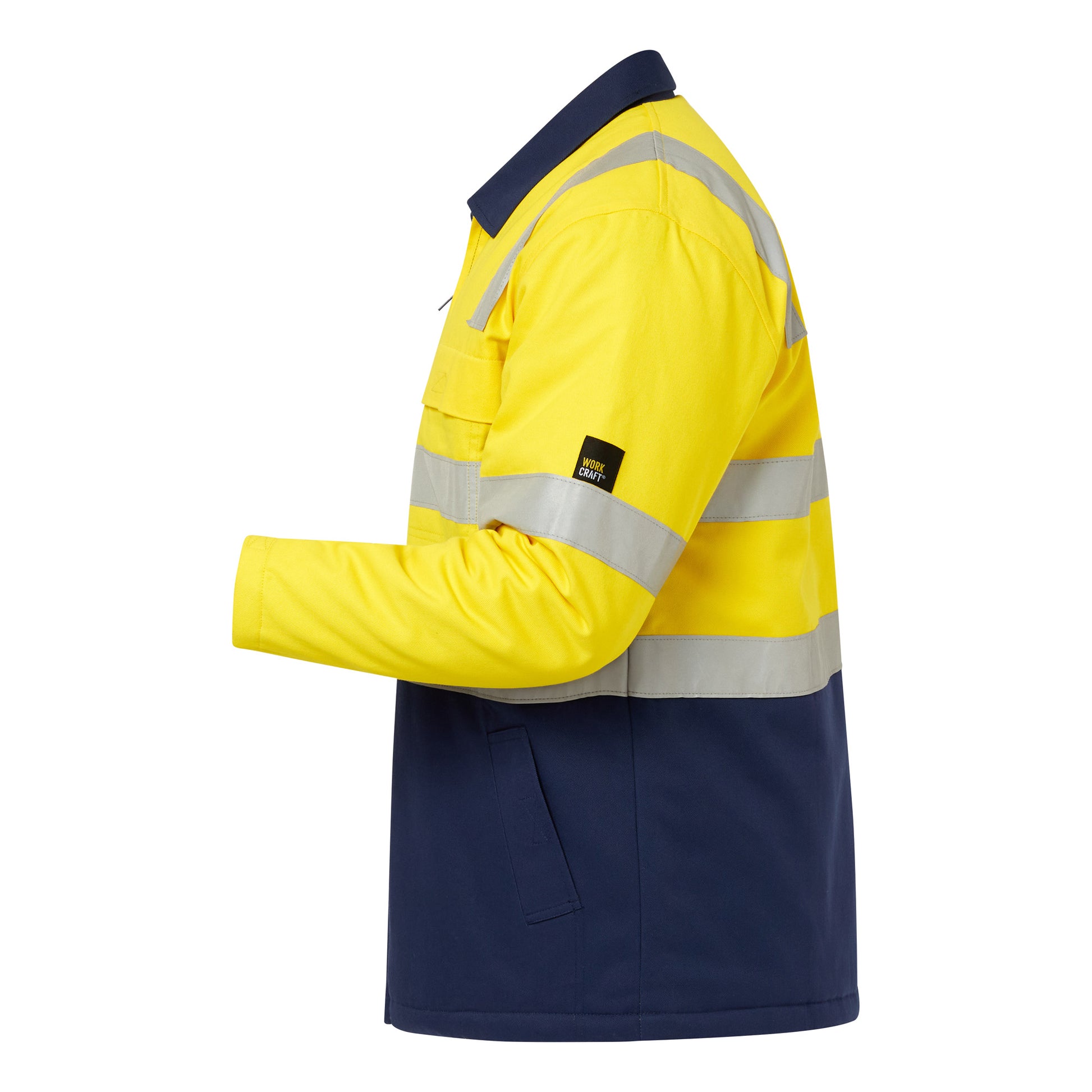 Workcraft WJ8019 Hi Vis Cotton Reflective Jacket in Yellow/Navy