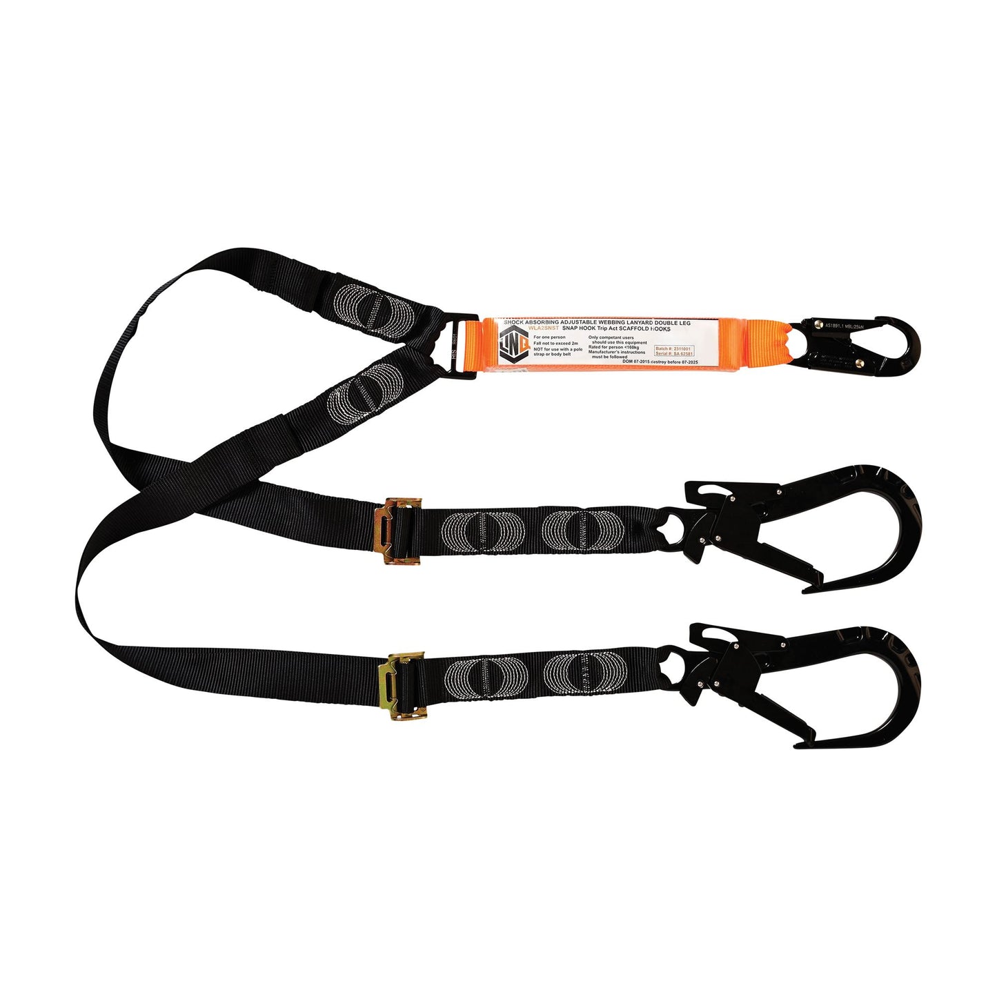 LINQ Height Safety Elite Double Leg Shock Absorbing 2M Adjustable Lanyard with Hardware SN & ST