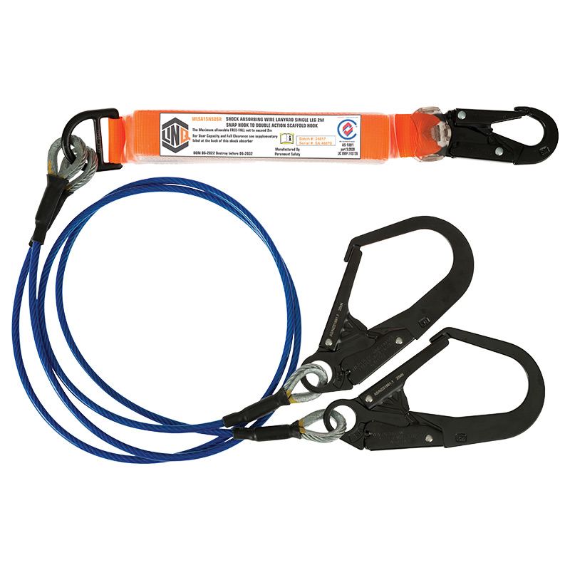 LINQ Height Safety Elite Double Leg Shock Absorbing 2M Wire Rope Lanyard With Hardware SN & SD X2