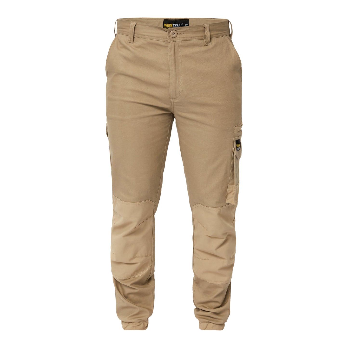 Workcraft WP4018 Mens Stretch Cargo Pants With Elasticised Cuffed Hem in Stone