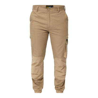 Workcraft WP4018 Mens Stretch Cargo Pants With Elasticised Cuffed Hem in Stone