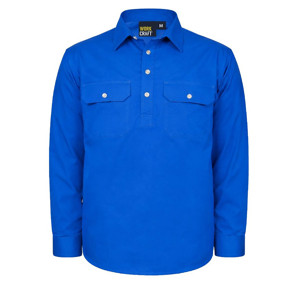 Workcraft WS3029 Mens Lightweight Long Sleeve Closed Front Cotton Drill Shirt in Cobalt Blue