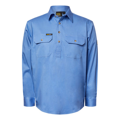 Workcraft WS3029 Mens Lightweight Long Sleeve Closed Front Cotton Drill Shirt in Regatta