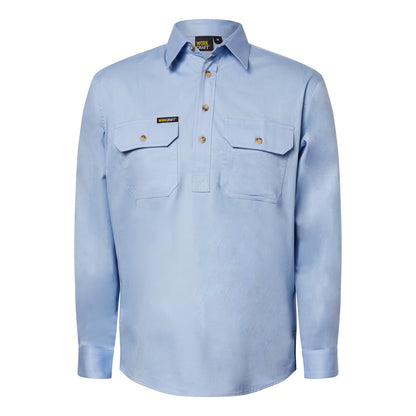 Workcraft WS3029 Mens Lightweight Long Sleeve Closed Front Cotton Drill Shirt in Skyway