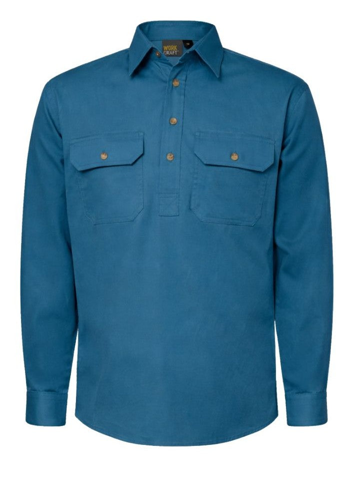 Workcraft WS3029 Mens Lightweight Long Sleeve Closed Front Cotton Drill Shirt in Diesel