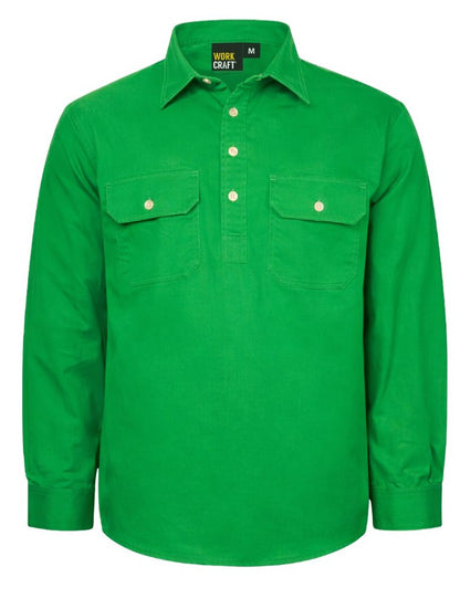 Workcraft WS3029 Mens Lightweight Long Sleeve Closed Front Cotton Drill Shirt in Electric Green