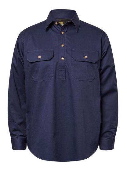 Workcraft WS3029 Mens Lightweight Long Sleeve Closed Front Cotton Drill Shirt in Navy