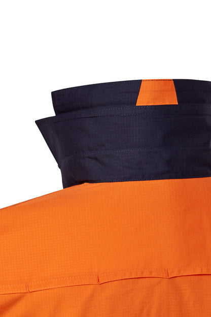Workcraft WS6068 Mens Hi Vis Long Sleeve Vented Reflective Ripstop Shirt in Orange/Navy