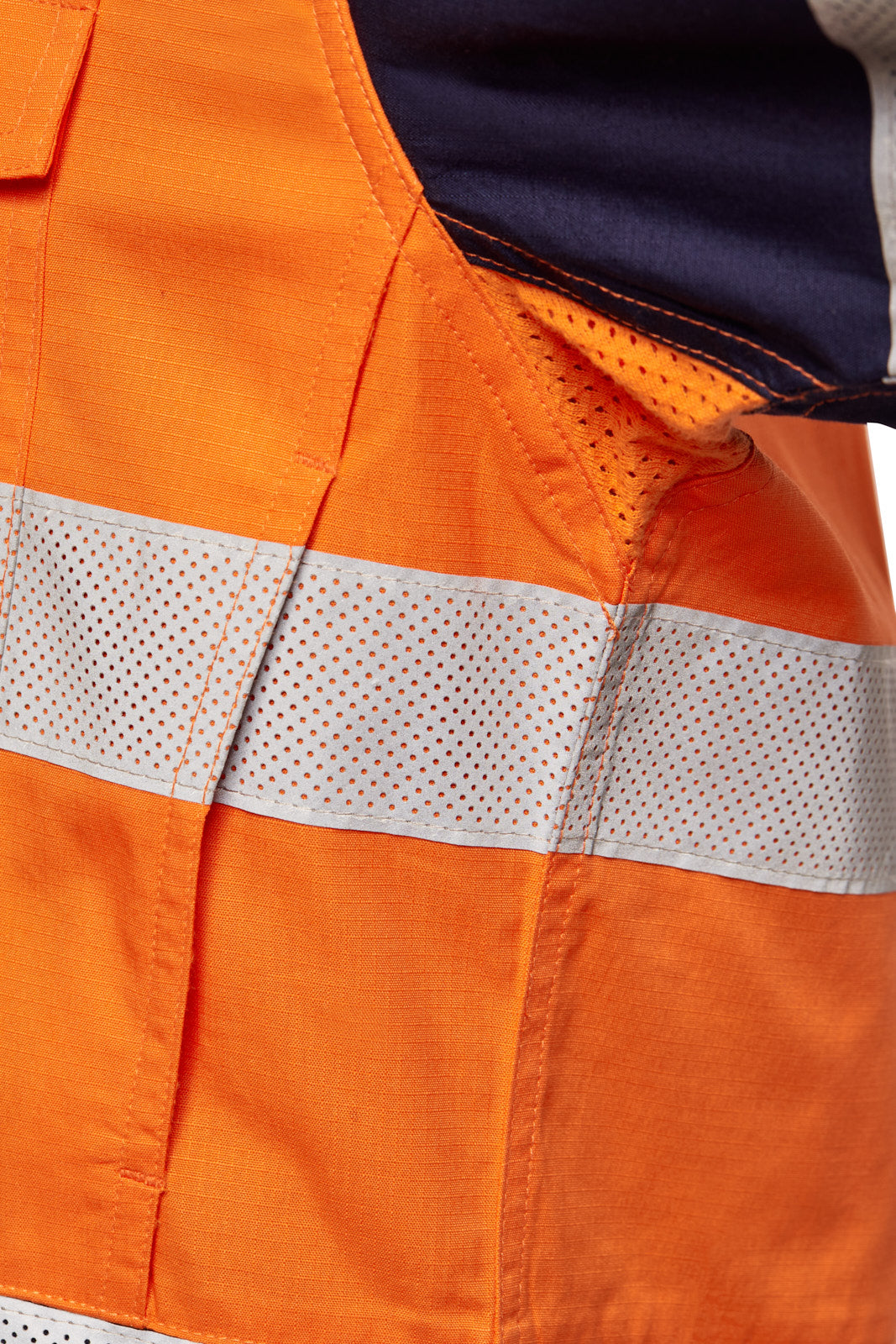 Workcraft WS6068 Mens Hi Vis Long Sleeve Vented Reflective Ripstop Shirt in Orange/Navy