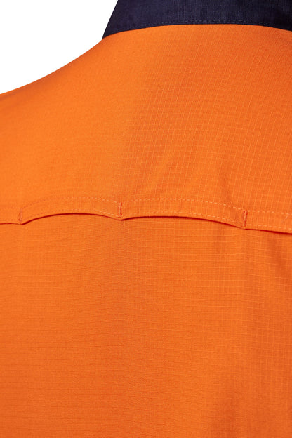 Workcraft WS6068 Mens Hi Vis Long Sleeve Vented Reflective Ripstop Shirt in Orange/Navy
