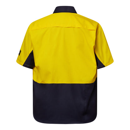 Workcraft WS6067 Mens Hi Vis Short Sleeve Vented Ripstop Shirt in Yellow/Navy