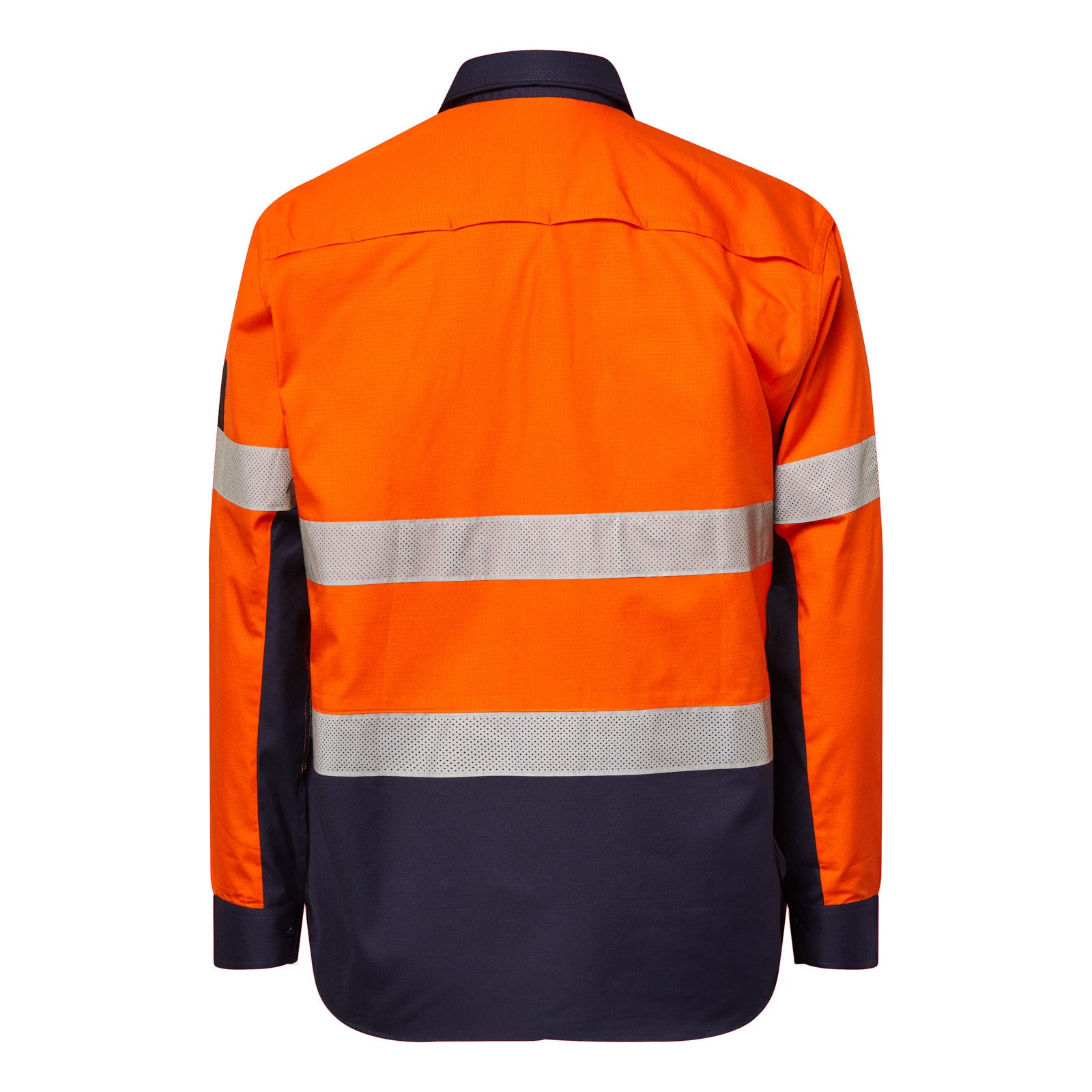 Workcraft WS6068 Mens Hi Vis Long Sleeve Vented Reflective Ripstop Shirt in Orange/Navy