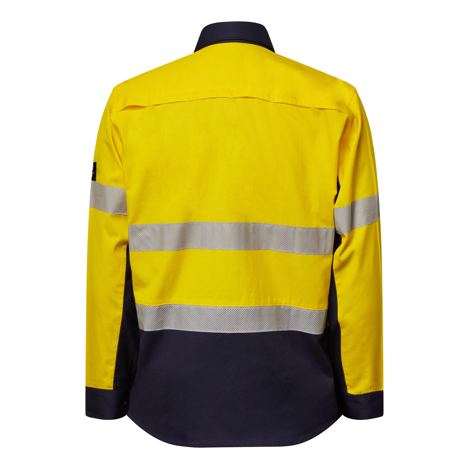Workcraft WS6068 Mens Hi Vis Long Sleeve Vented Reflective Ripstop Shirt in Yellow/Navy