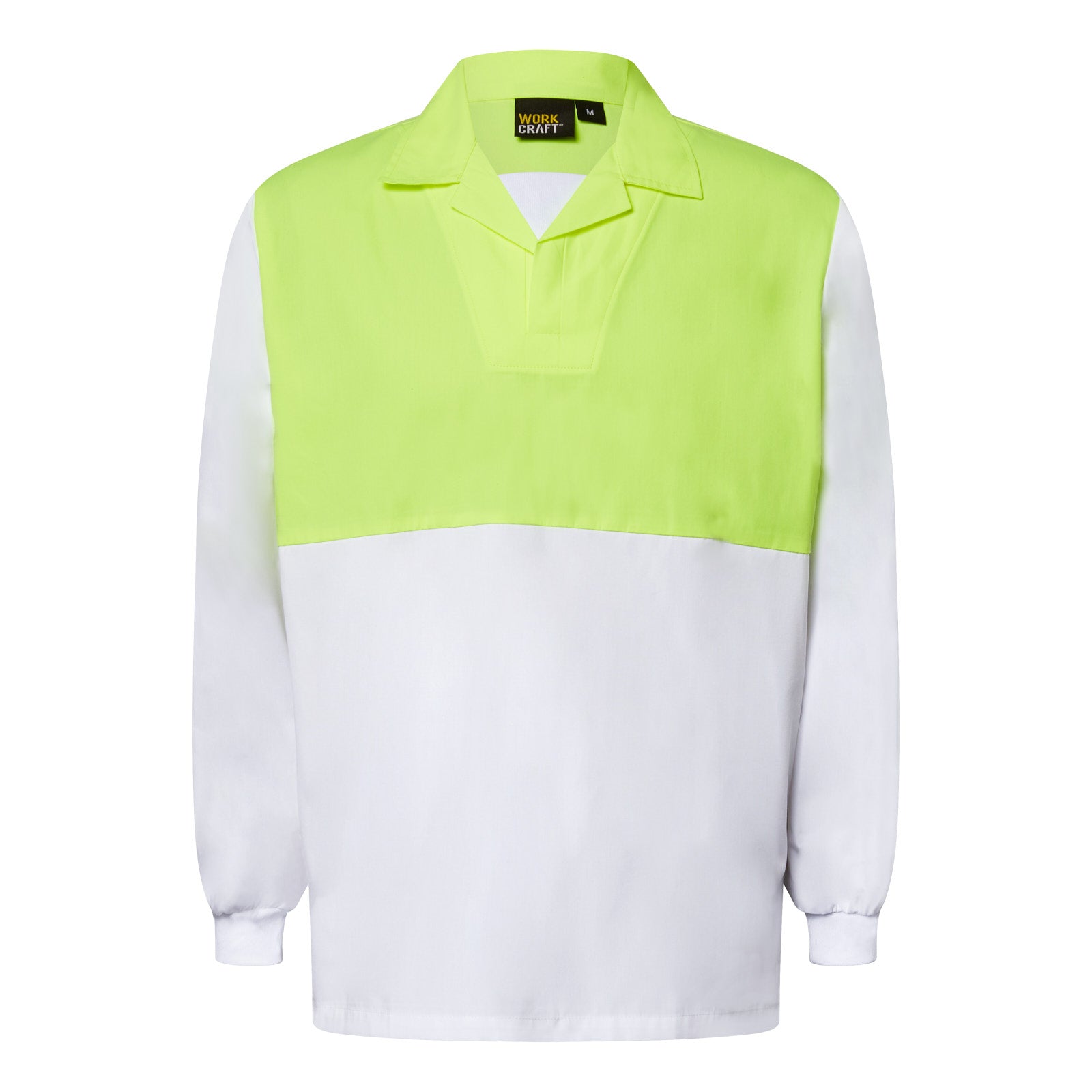 Workcraft WS6069 Long Sleeve Food Industry Jacshirt With Modesty Insert in Dayglow Yellow/White