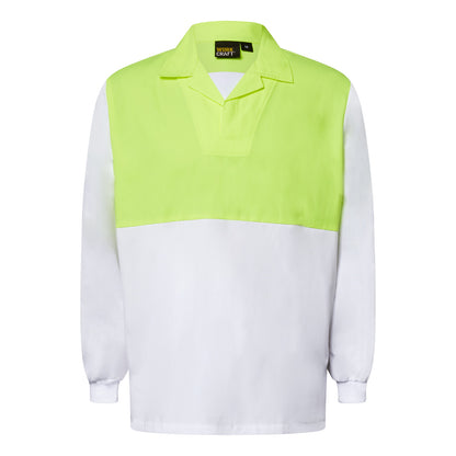 Workcraft WS6069 Long Sleeve Food Industry Jacshirt With Modesty Insert in Dayglow Yellow/White