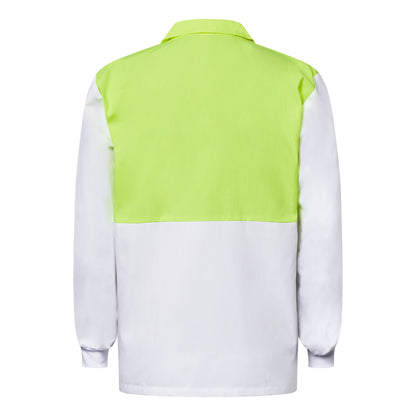 Workcraft WS6069 Long Sleeve Food Industry Jacshirt With Modesty Insert in Dayglow Yellow/White