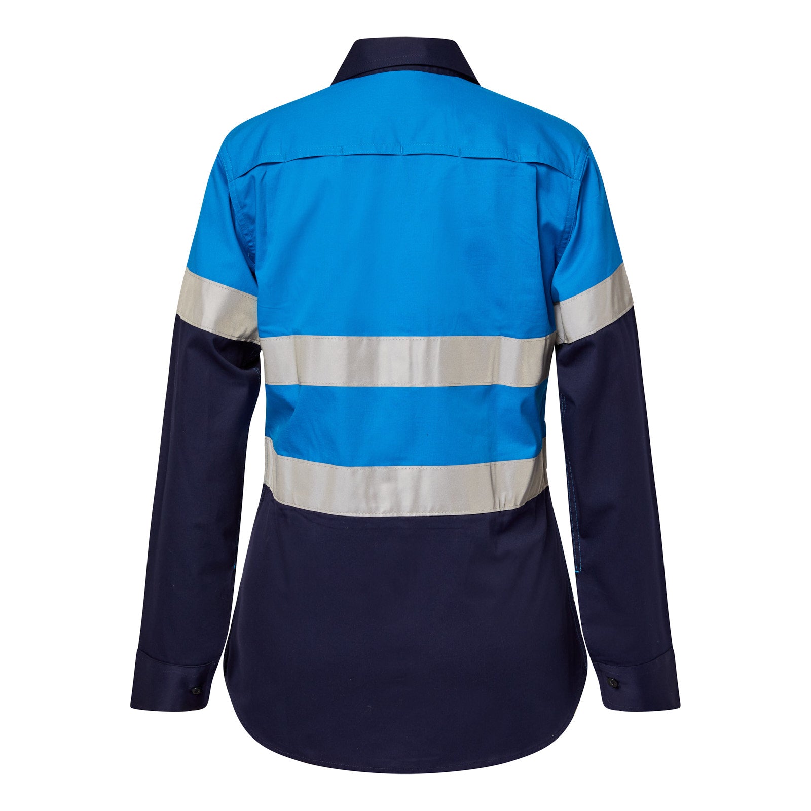 Workcraft WSL503 Ladies Lightweight Hi Vis Long Sleeve Vented Reflective Cotton Drill Shirt – Night Use Only in Electric Blue/Navy