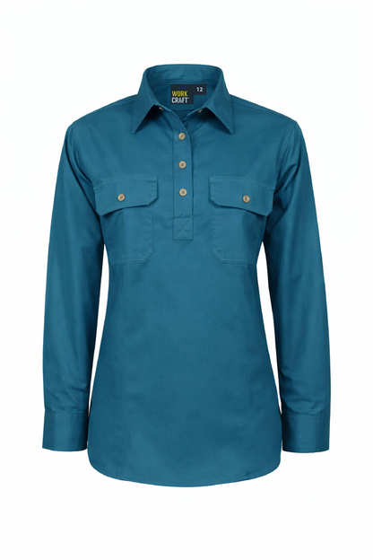 Workcraft WSL505 Ladies Lightweight Long Sleeve Closed Front Cotton Drill Shirt in Diesel