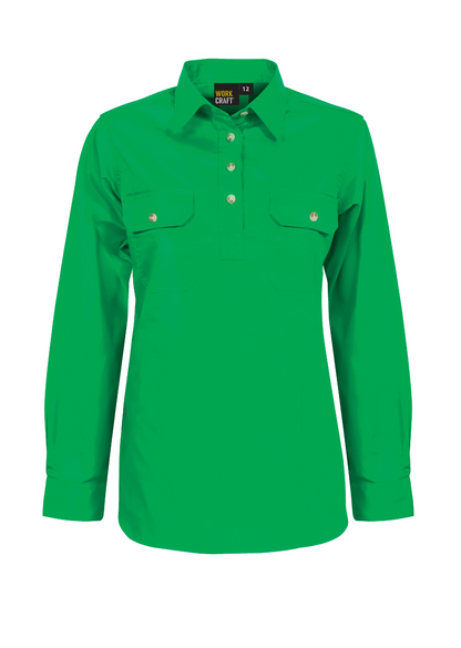 Workcraft WSL505 Ladies Lightweight Long Sleeve Closed Front Cotton Drill Shirt in Electric Green