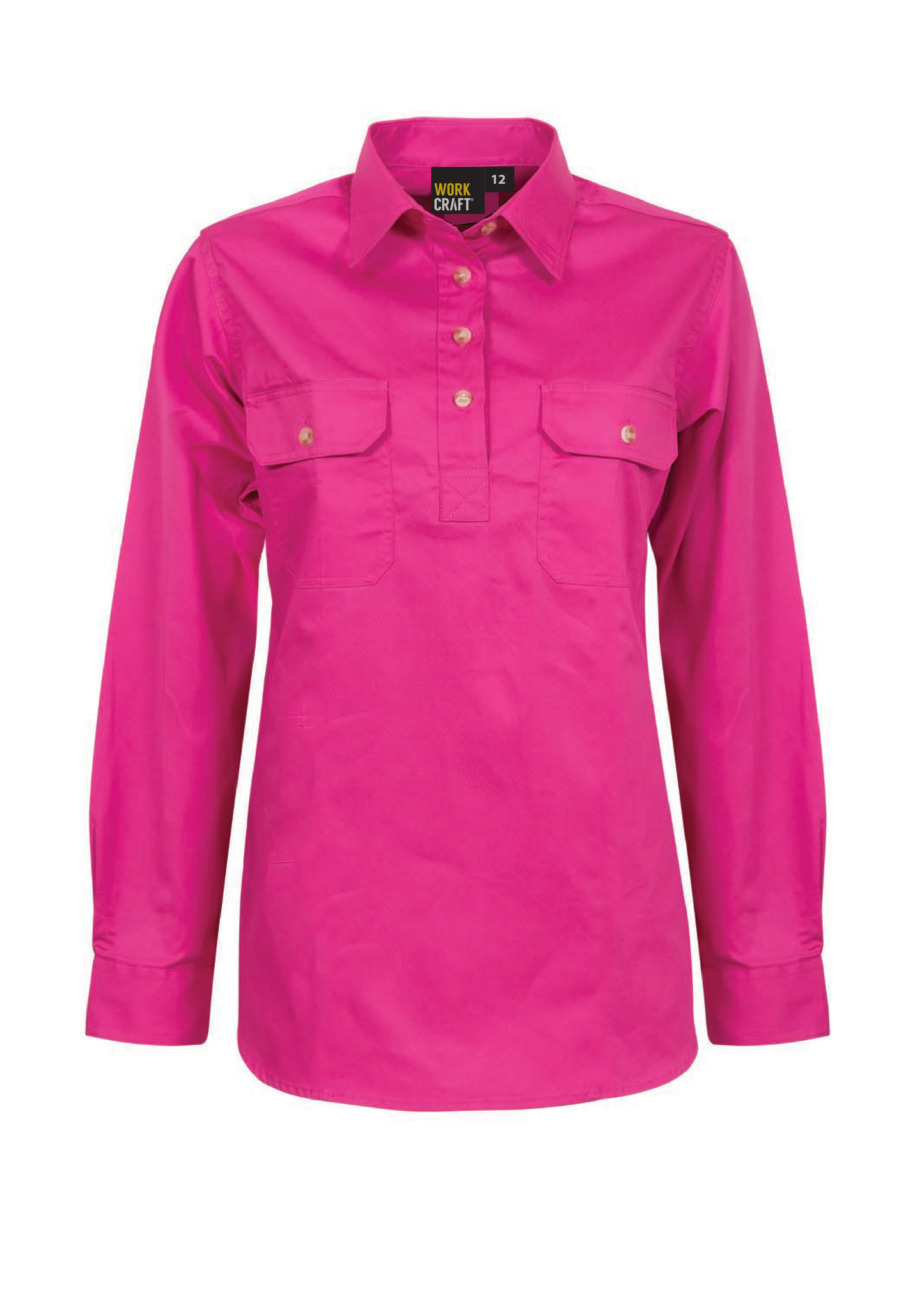 Workcraft WSL505 Ladies Lightweight Long Sleeve Closed Front Cotton Drill Shirt in Pink
