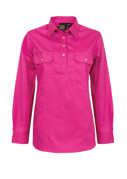 Workcraft WSL505 Ladies Lightweight Long Sleeve Closed Front Cotton Drill Shirt in Pink