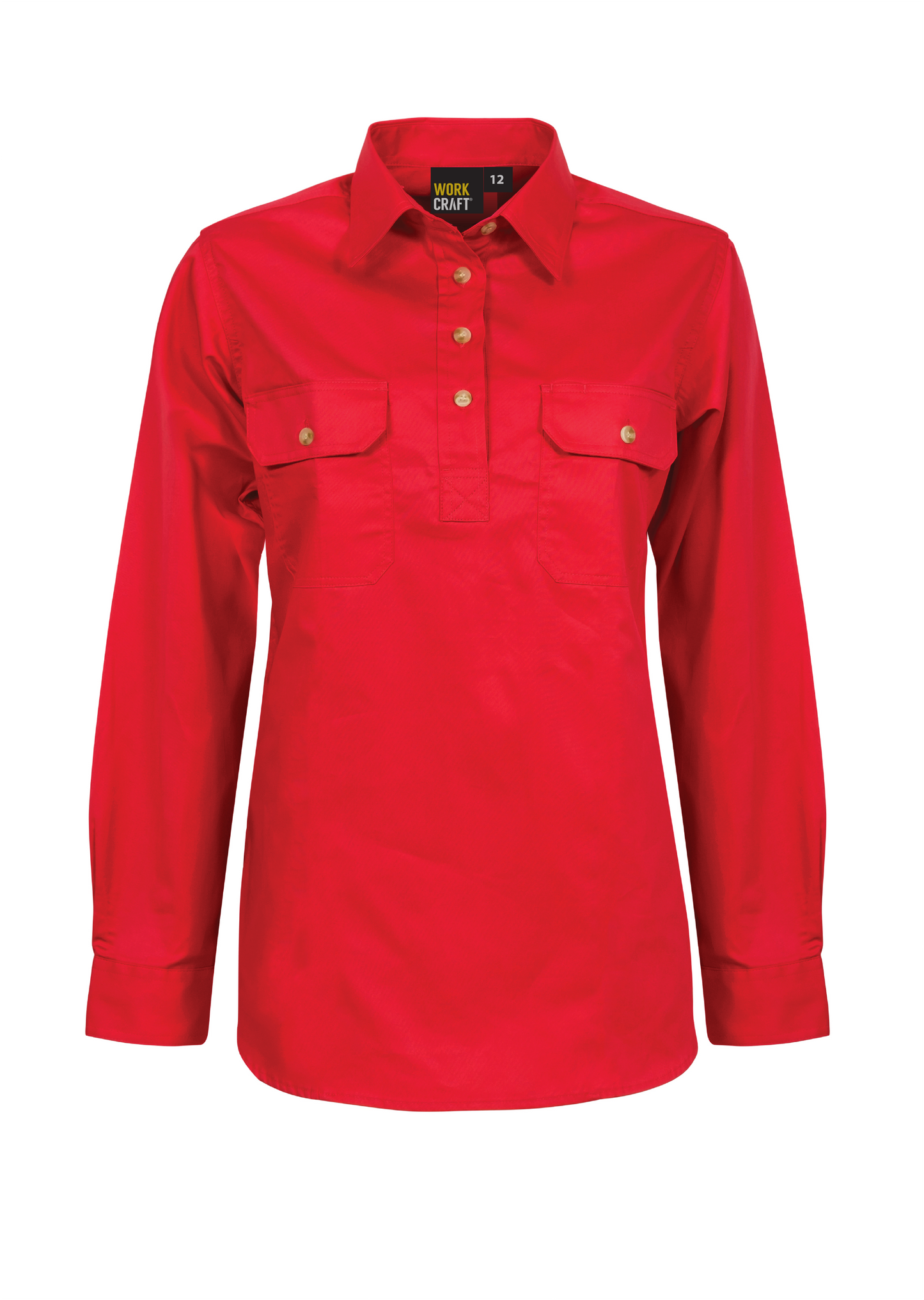Workcraft WSL505 Ladies Lightweight Long Sleeve Closed Front Cotton Drill Shirt in Crimson Red