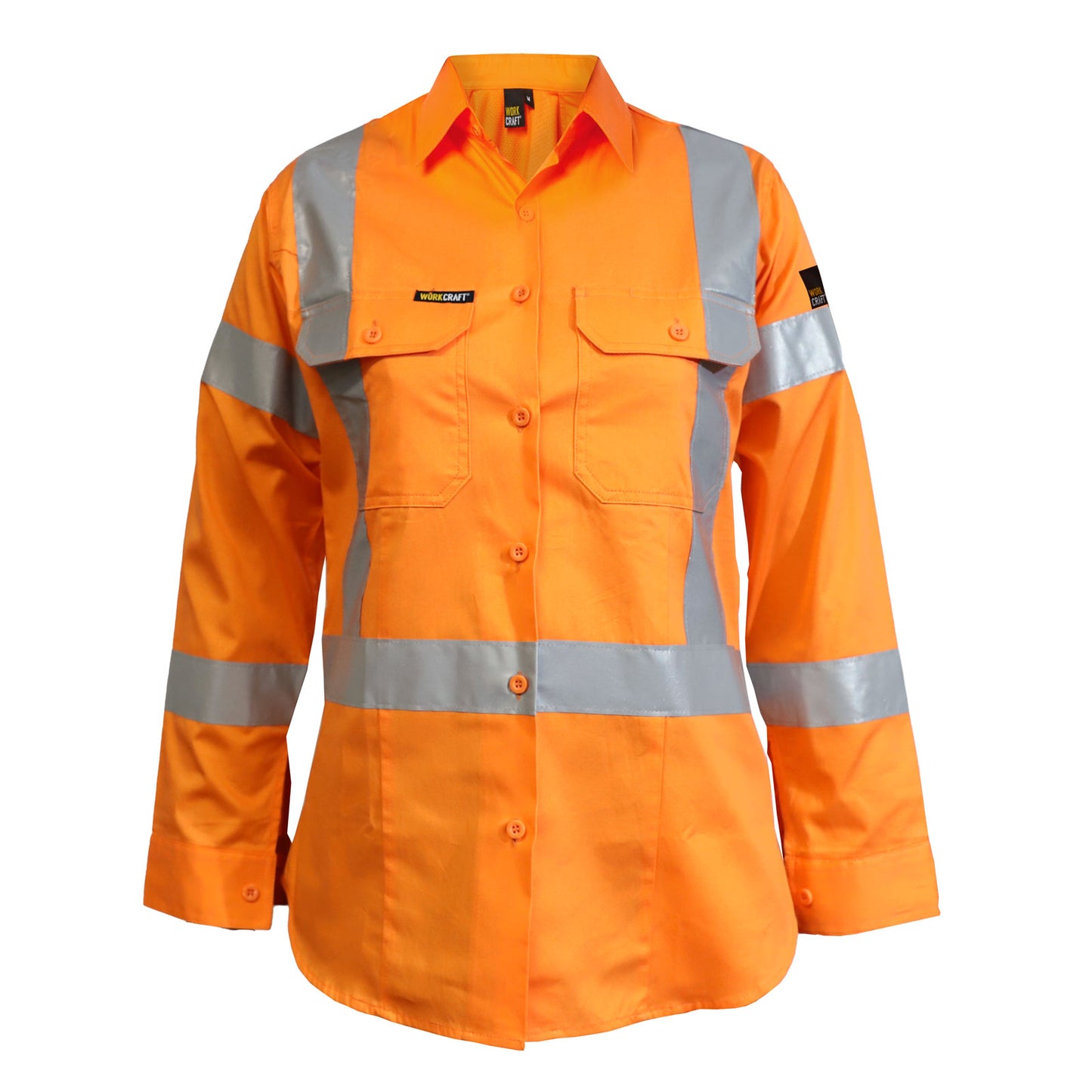 Workcraft WSL509 Ladies Lightweight Hi Vis Long Sleeve Vented Reflective Shirt With X Pattern-NSW Rail Compliant in Safety Orange