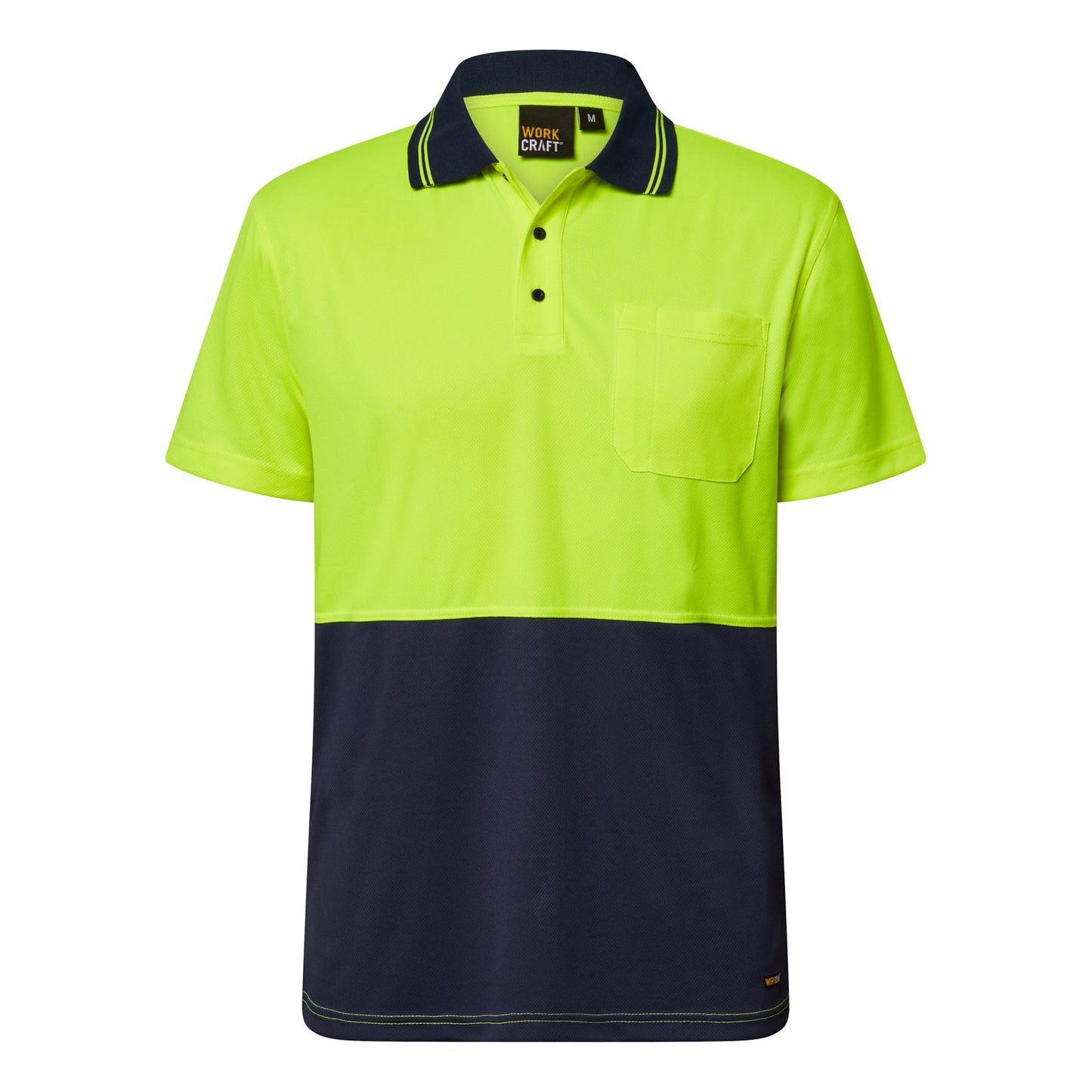 Workcraft WSP201 Hi Vis Short Sleeve Micromesh Polo With Pocket in Yellow/Navy