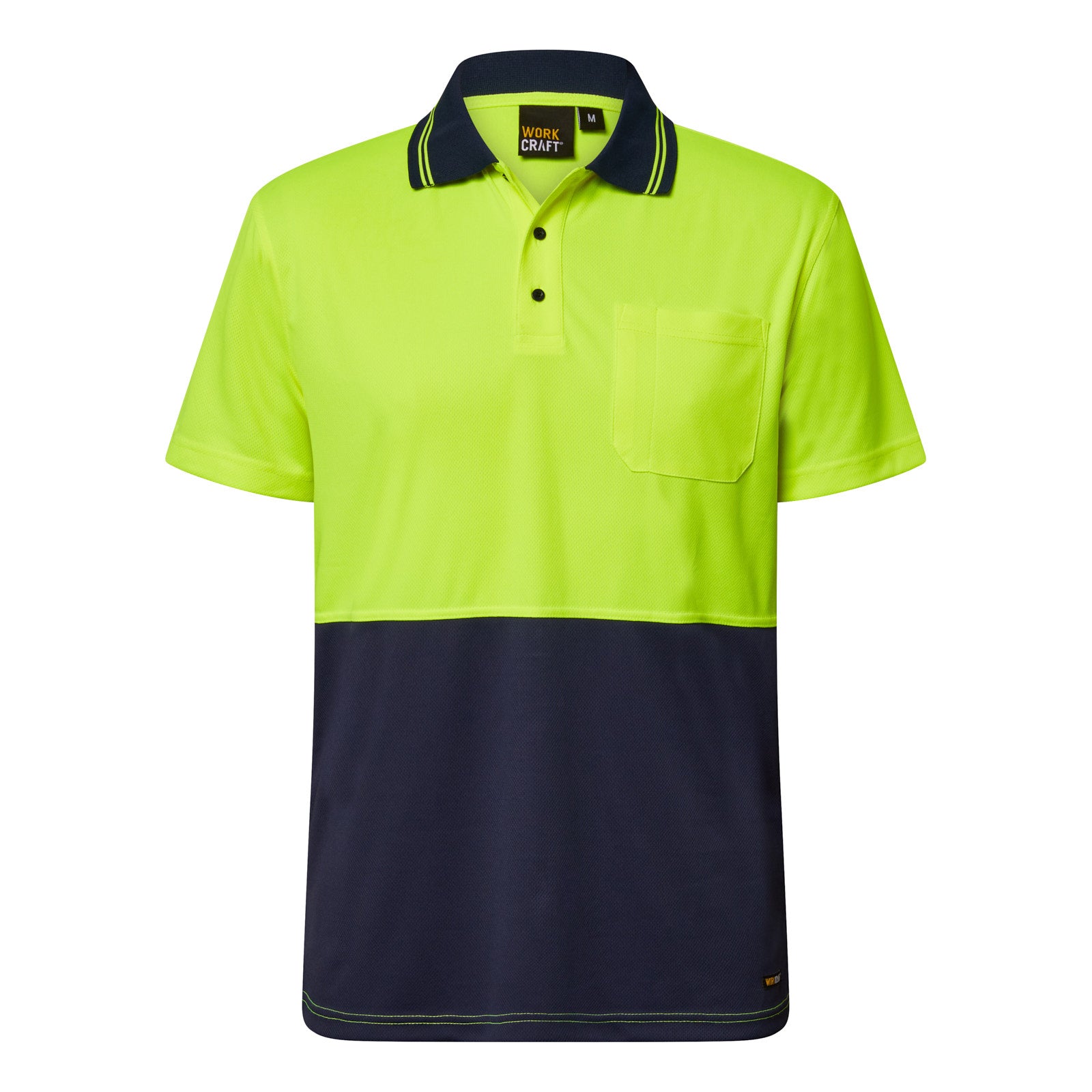 Workcraft WSP201 Hi Vis Short Sleeve Micromesh Polo With Pocket in Yellow/Navy