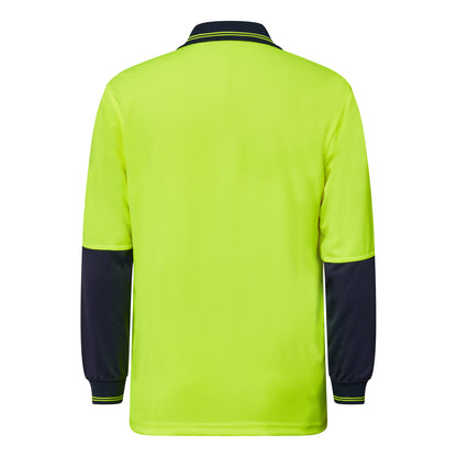 Workcraft WSP202 Hi Vis Long Sleeve Micromesh Polo With Pocket in Yellow/Navy