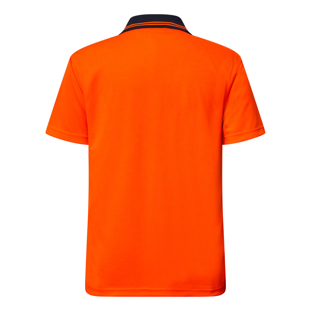 Workcraft WSP208 Hi Vis Lightweight Short Sleeve Micromesh Polo With Pocket in Orange/Navy